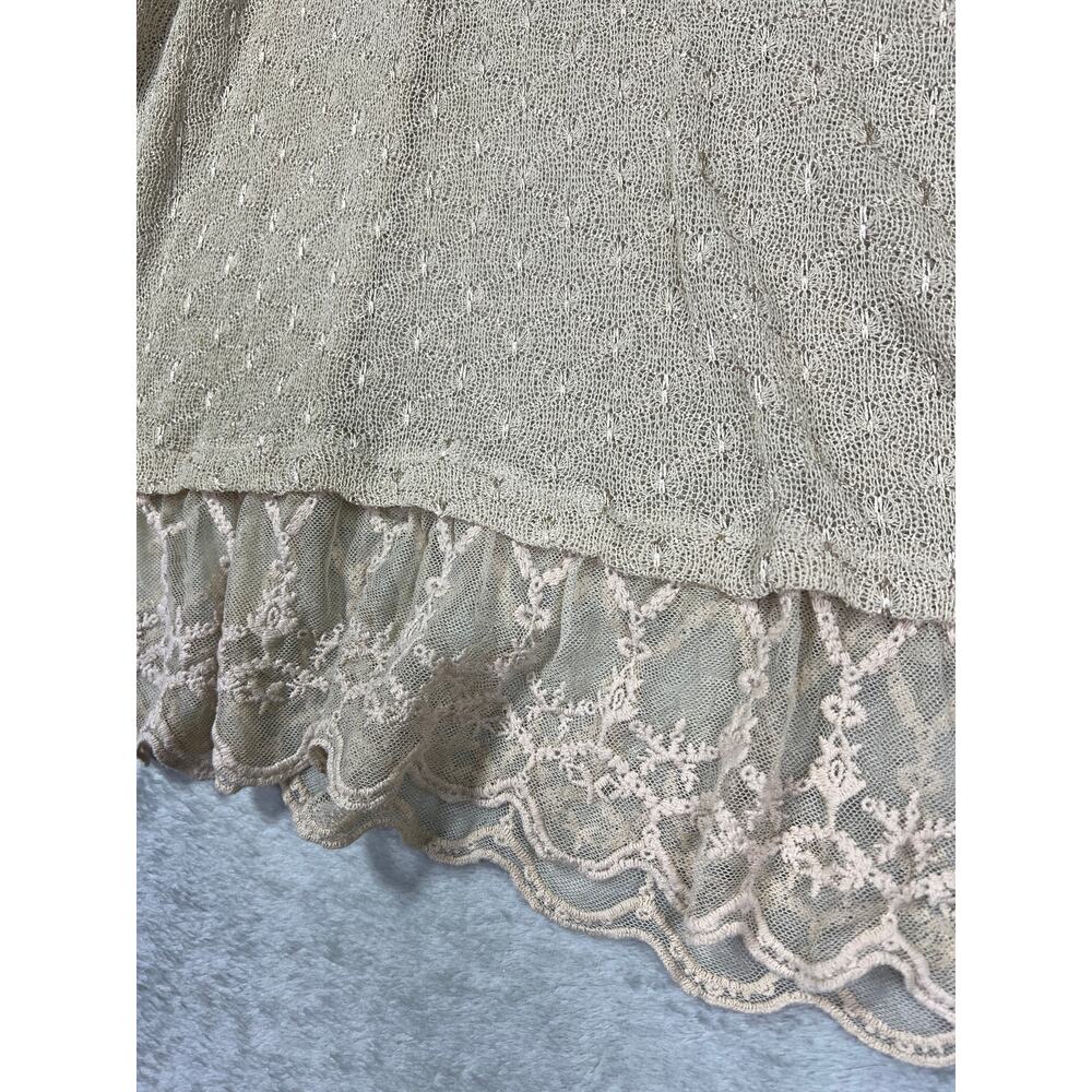 Krazy Kat Beige Open Knit Lace Hem Tunic Top Sheer Boho Romantic XXL - Picture 4 of 7